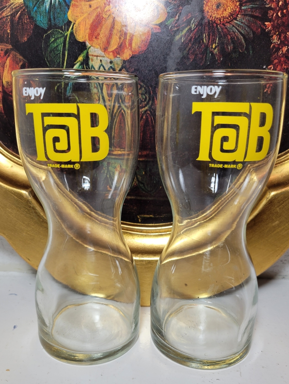 TAB cola Vintage Hourglass Drinking Glasses - Vintage 1970's- Set‎ Of 2